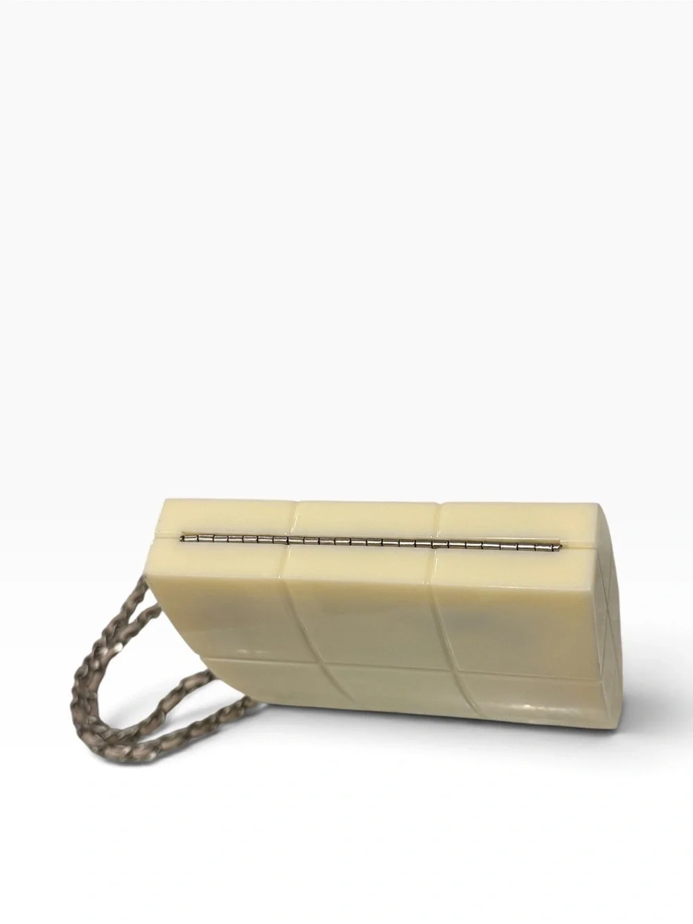 Vintage Chanel Chocolate Bar Minaudiere Acrylic Chain Strap Clutch Bag Cream
